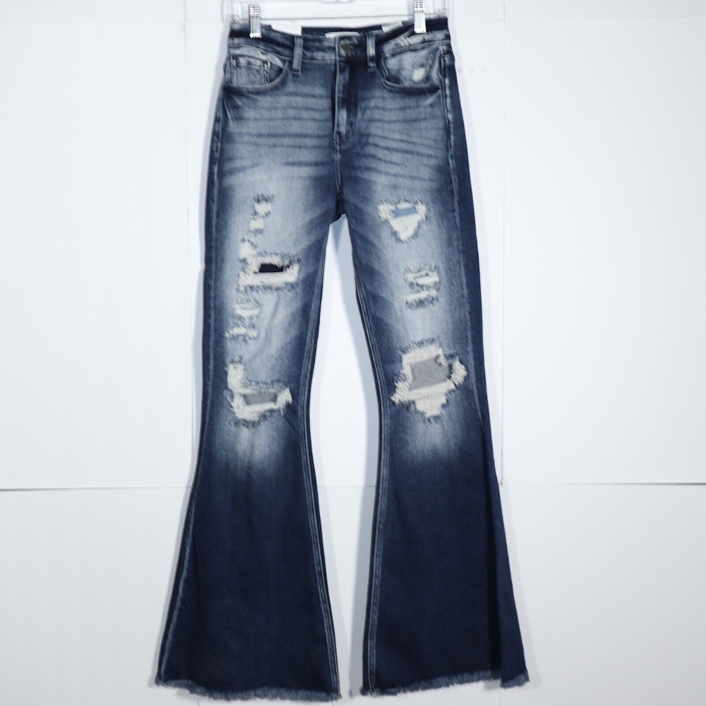 Kancan Signature Womens High Rise Flare Distressed Denim Jean Size 27x34